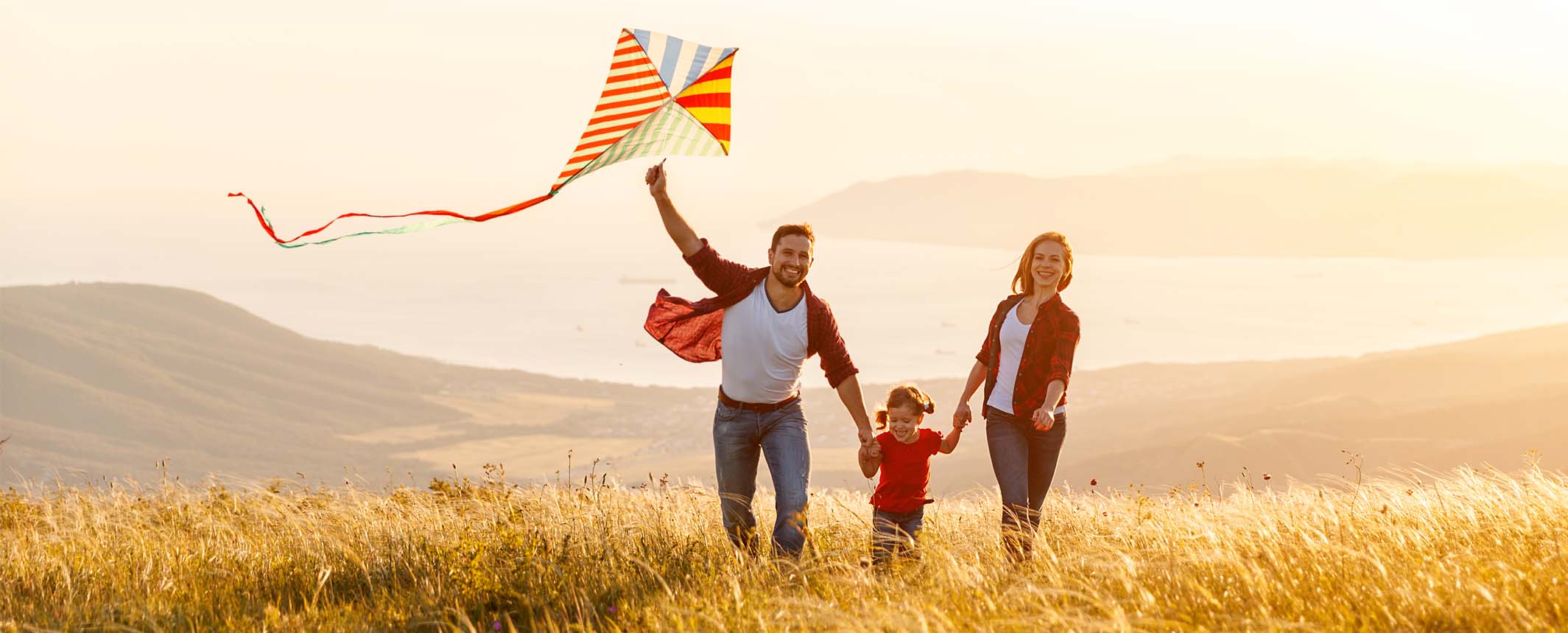 family flying a kite